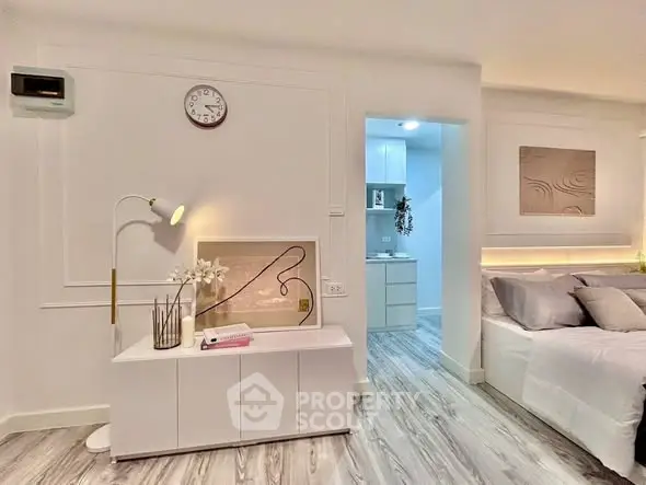 Modern bedroom with stylish decor and cozy ambiance