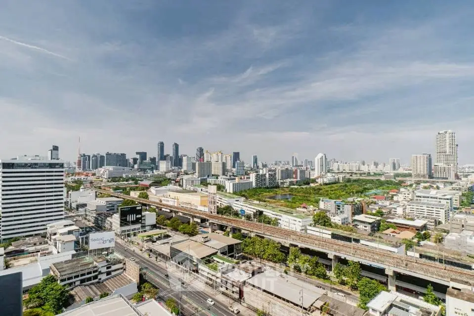Stunning cityscape view from high-rise building with clear skies and urban skyline.