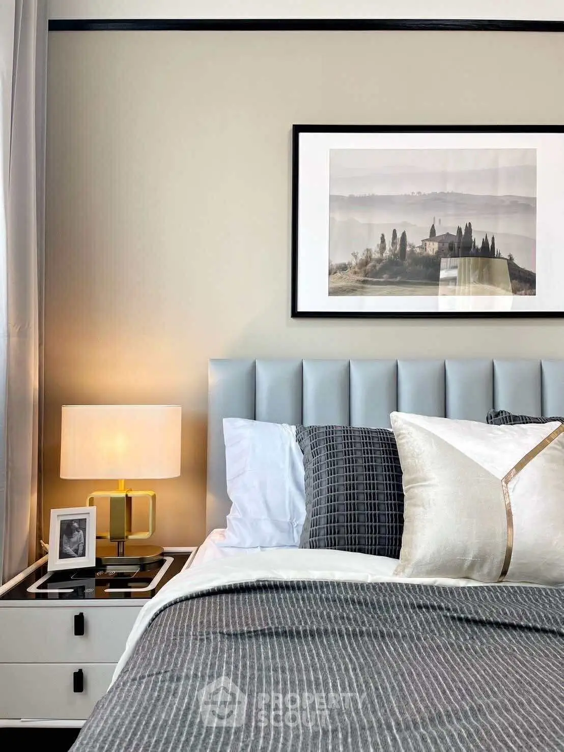 Stylish bedroom with elegant decor and cozy ambiance