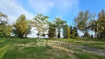 Scenic view of lush green landscape with trees and blue sky, perfect for serene living.