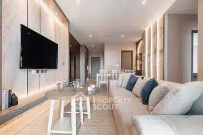 Luxurious modern living room with elegant decor and spacious seating area