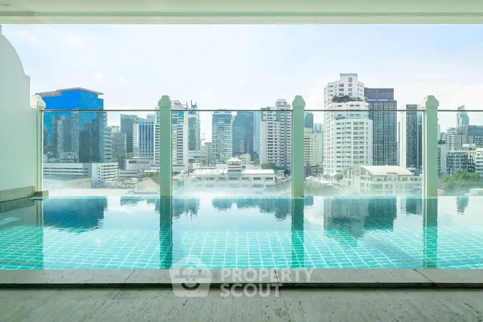 Luxurious rooftop pool with stunning city skyline view