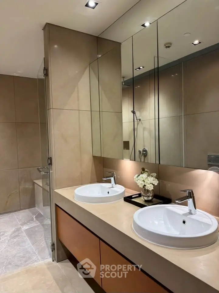 Luxurious modern bathroom with dual sinks and elegant design