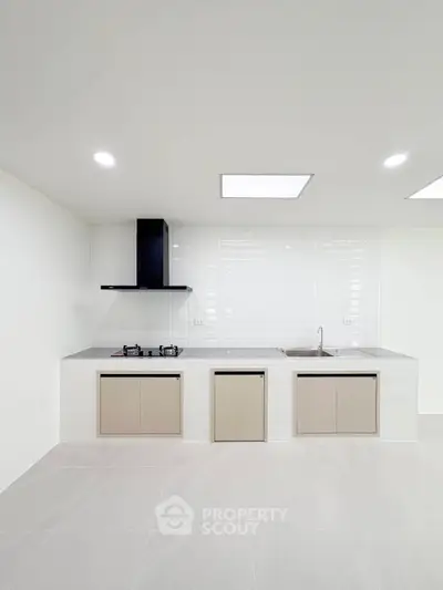 Modern minimalist kitchen with sleek design and gas stove