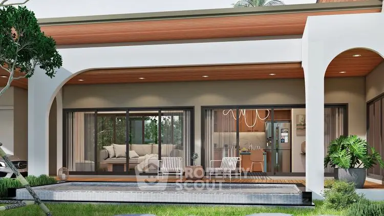 Luxurious modern home with spacious patio and elegant design