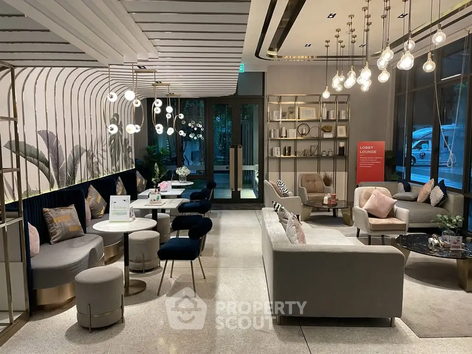 Luxurious modern lobby with elegant seating and stylish lighting