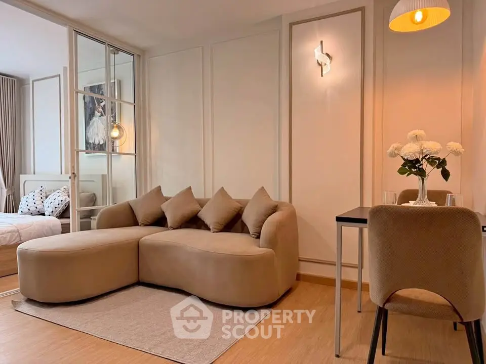 Stylish modern living room with cozy sofa and elegant decor