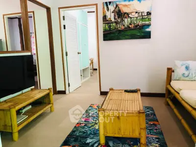 Charming living room with bamboo furniture and vibrant decor