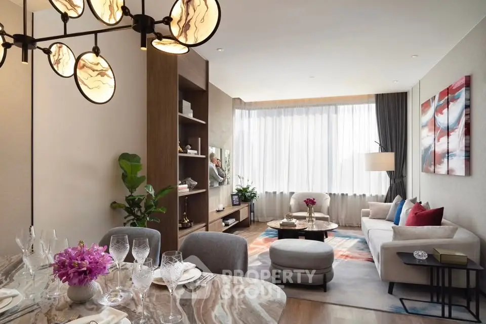 Luxurious modern living room with elegant decor and natural light