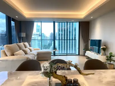 Luxurious living room with stunning city view and modern decor