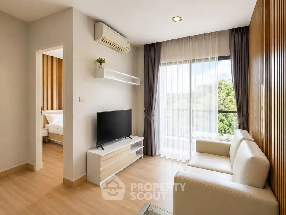 Modern living room with natural light and balcony view