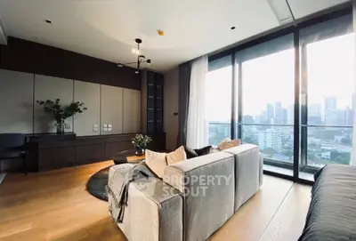 Luxurious living room with panoramic city view and elegant decor