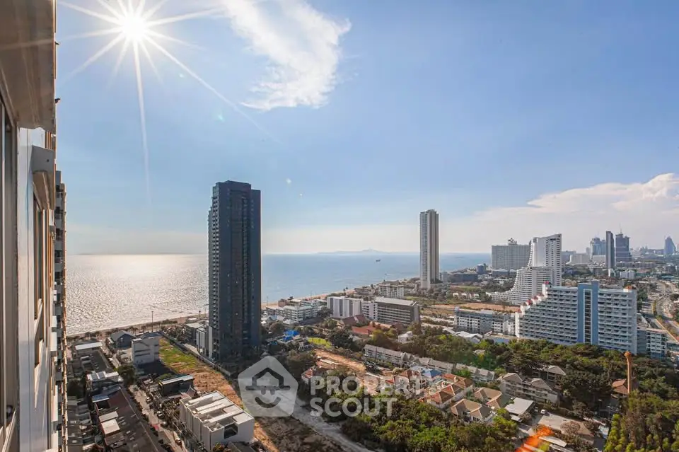 Stunning ocean view from high-rise apartment in vibrant cityscape