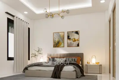 Luxurious modern bedroom with elegant decor and ambient lighting