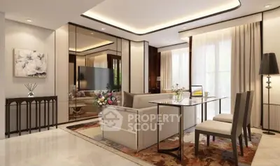 Luxurious modern living room with elegant decor and large windows