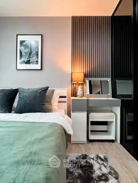 Modern bedroom with stylish decor and cozy ambiance