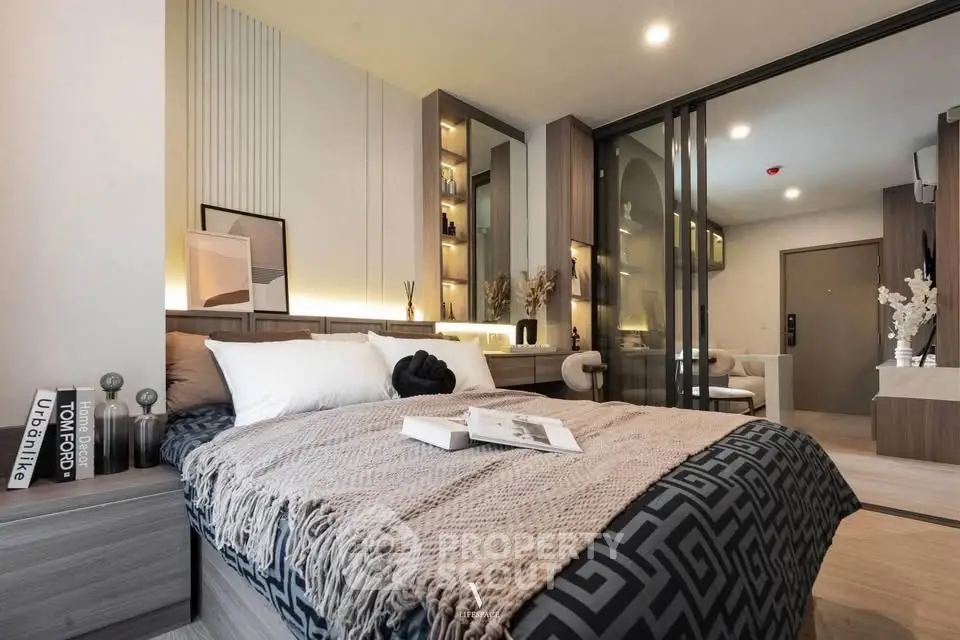 Luxurious modern bedroom with elegant decor and cozy ambiance