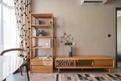 Modern living room with stylish wooden furniture and elegant decor