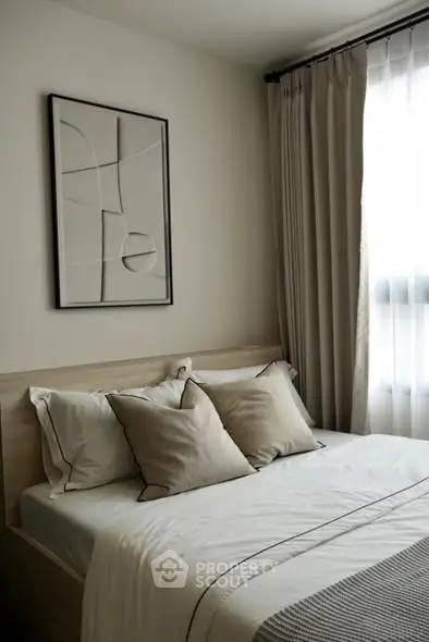 Cozy bedroom with modern decor and natural light