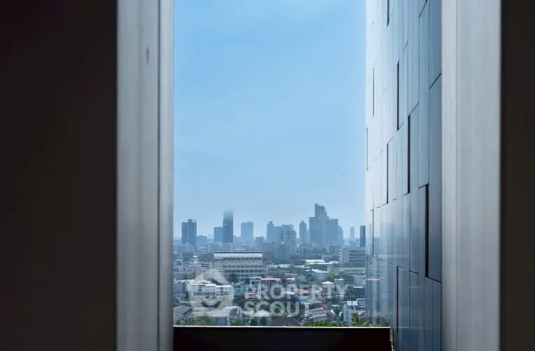 Stunning cityscape view from modern high-rise building window