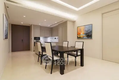 Elegant dining area with modern kitchen in luxury apartment