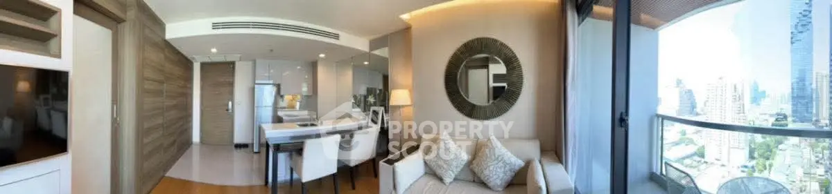 Modern living room with balcony view in luxury apartment