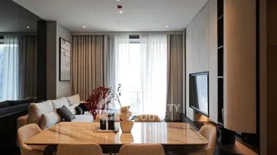 Luxurious modern living room with elegant dining area and stylish decor