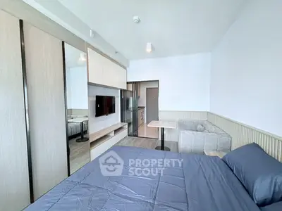 Modern bedroom with sleek design and cozy ambiance