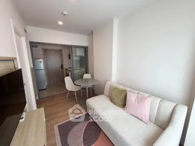 Modern living room with cozy sofa and dining area in a stylish apartment