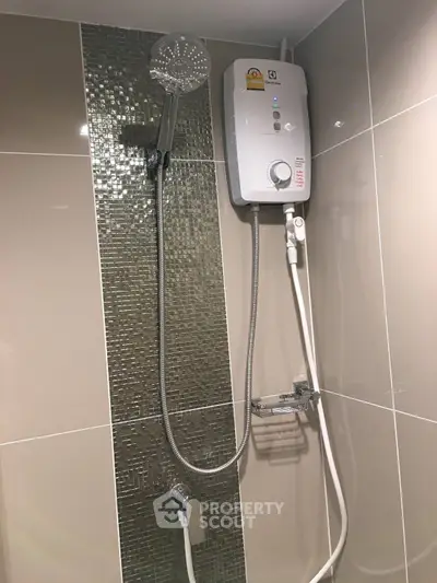 Modern bathroom with sleek shower and water heater installation