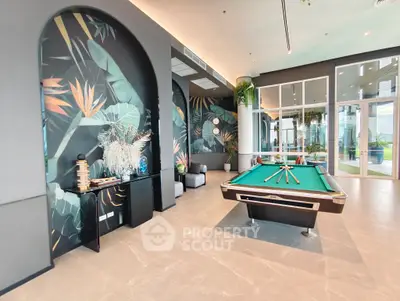 Luxurious modern living room with pool table and stylish decor