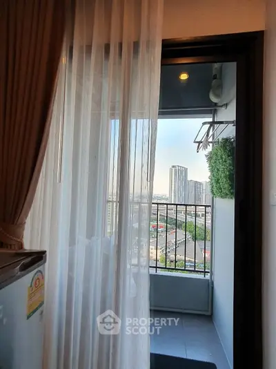 Charming balcony view from modern apartment with cityscape backdrop