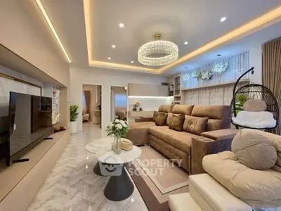 Luxurious modern living room with elegant lighting and plush seating