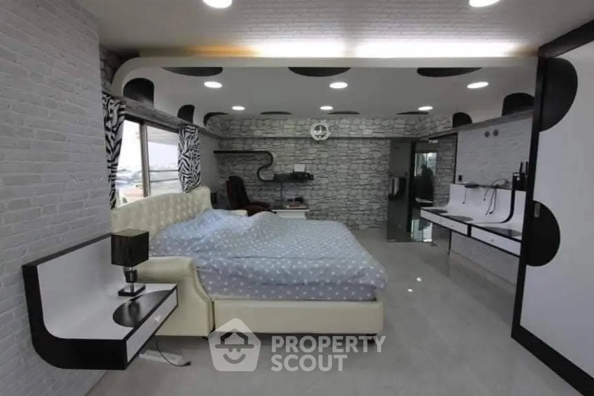 Luxurious modern bedroom with unique design and spacious layout