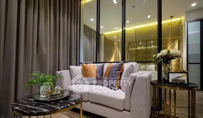 Luxurious modern living room with elegant decor and ambient lighting