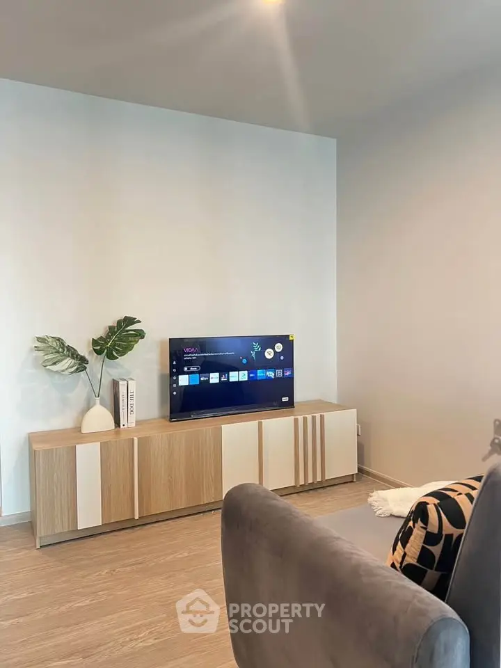 Modern living room with sleek TV console and stylish decor