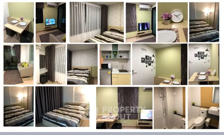 Modern apartment interior with cozy bedroom, stylish living room, and functional kitchen.