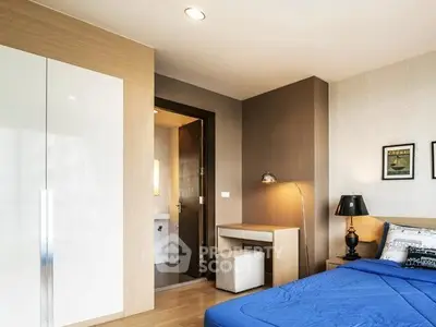 Modern bedroom with ensuite bathroom and stylish decor