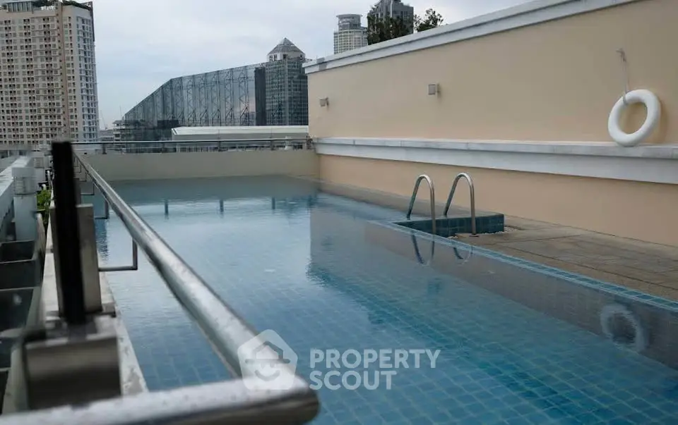 Luxurious rooftop pool with city skyline views, perfect for relaxation and leisure in a modern urban setting.