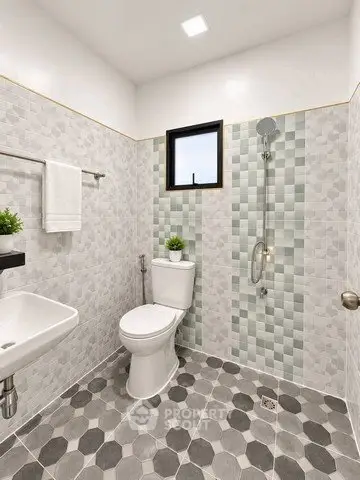 Modern bathroom with stylish tiles and sleek fixtures