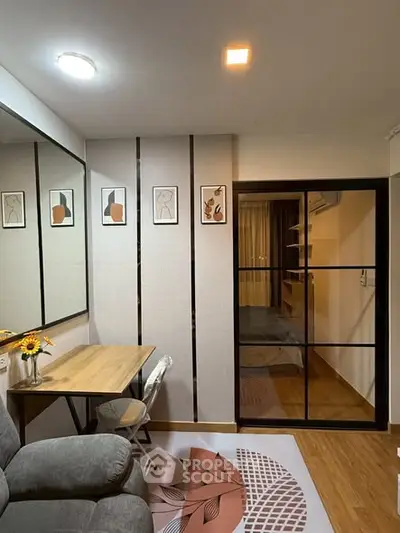 Cozy living room with modern decor and stylish wall art