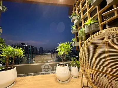Luxurious balcony with stunning city view and modern decor