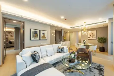 Luxurious modern living room with elegant decor and open layout in a high-end apartment.