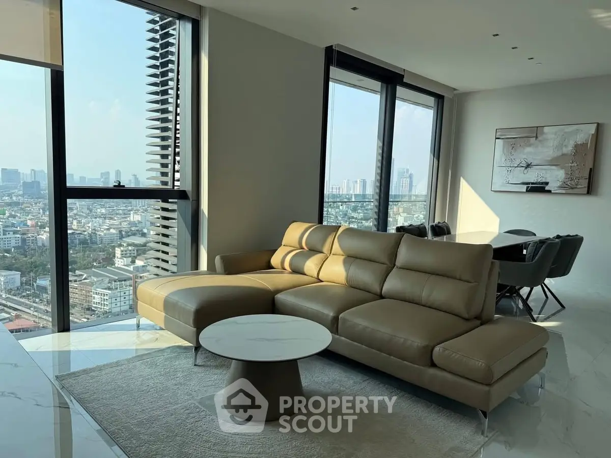 Luxurious living room with stunning city view and modern furniture