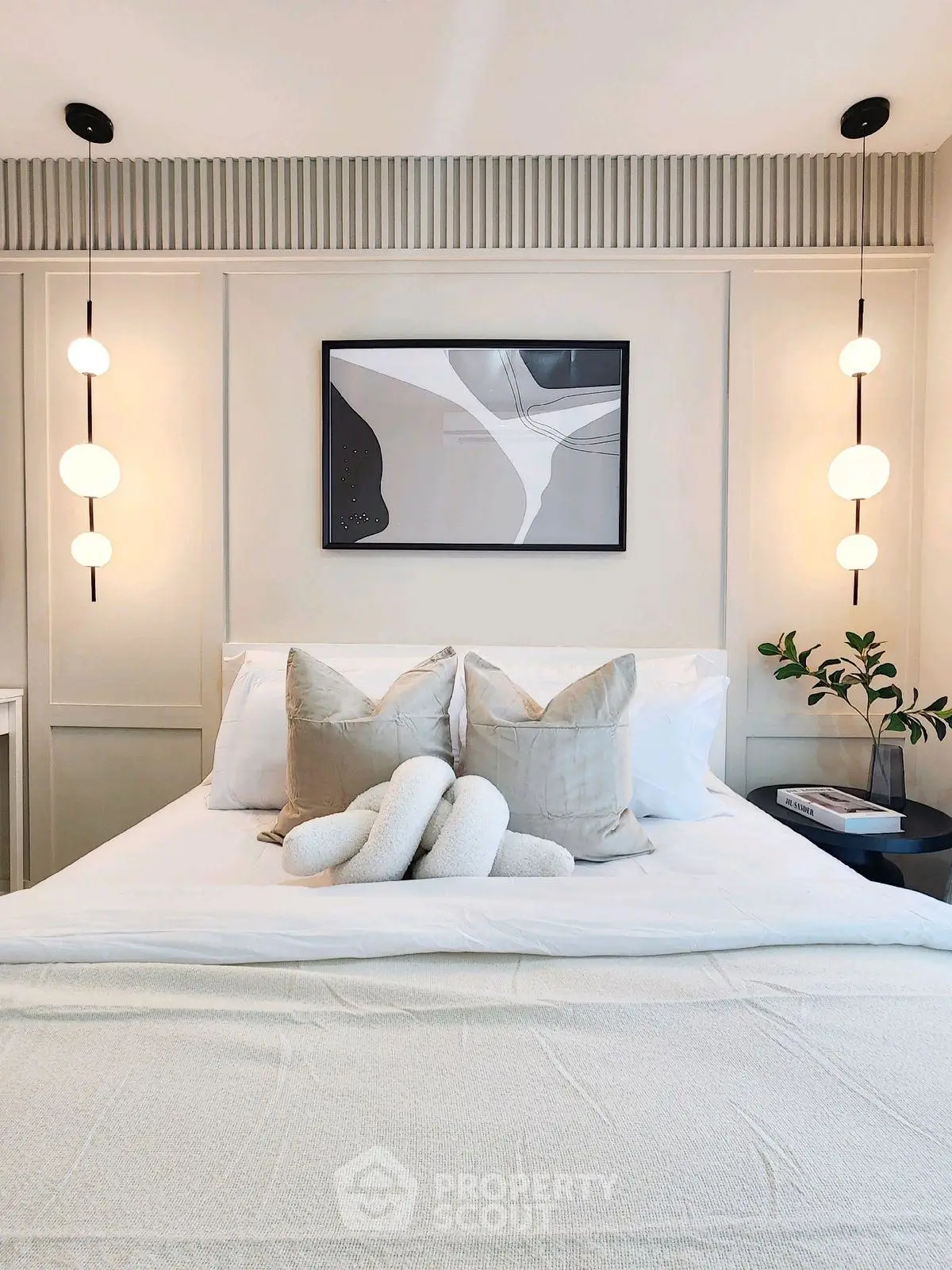 Elegant bedroom with modern decor and stylish lighting