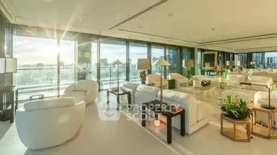 Luxurious living room with panoramic city views and elegant furnishings