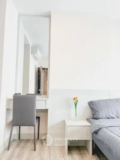 Modern bedroom with stylish decor and cozy ambiance