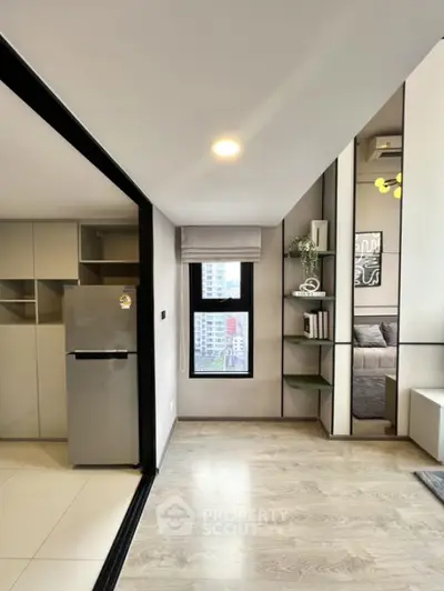 Modern apartment interior with sleek kitchen and stylish decor