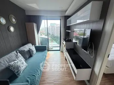 Modern living room with balcony view in stylish apartment
