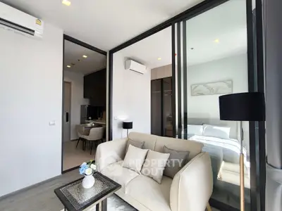 Modern living room with cozy sofa and stylish decor in a contemporary apartment